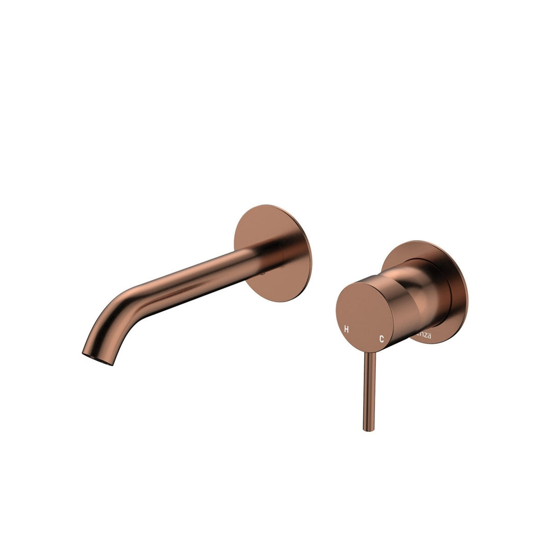 Fienza Kaya Basin/Bath Round Plate 160mm Lead Free Wall Mixer Set Brushed Copper