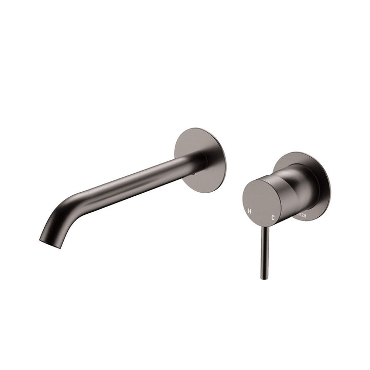 Fienza Kaya Basin/Bath Round Plate 200mm Lead Free Wall Mixer Set Gunmetal
