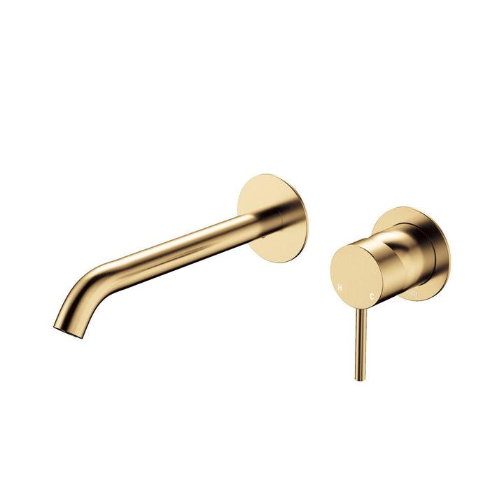 Fienza Kaya Basin/Bath Round Plate 200mm Lead Free Wall Mixer Set Urban Brass
