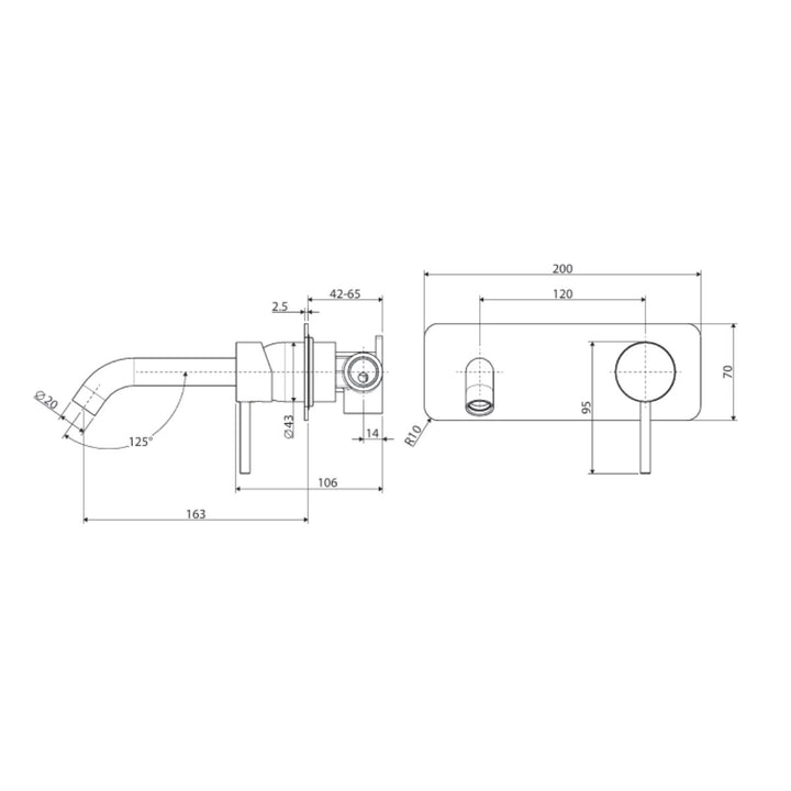 Fienza Kaya Basin/Bath Rectangular Plate 160mm Lead Free Wall Mixer Set (Complete Kit)