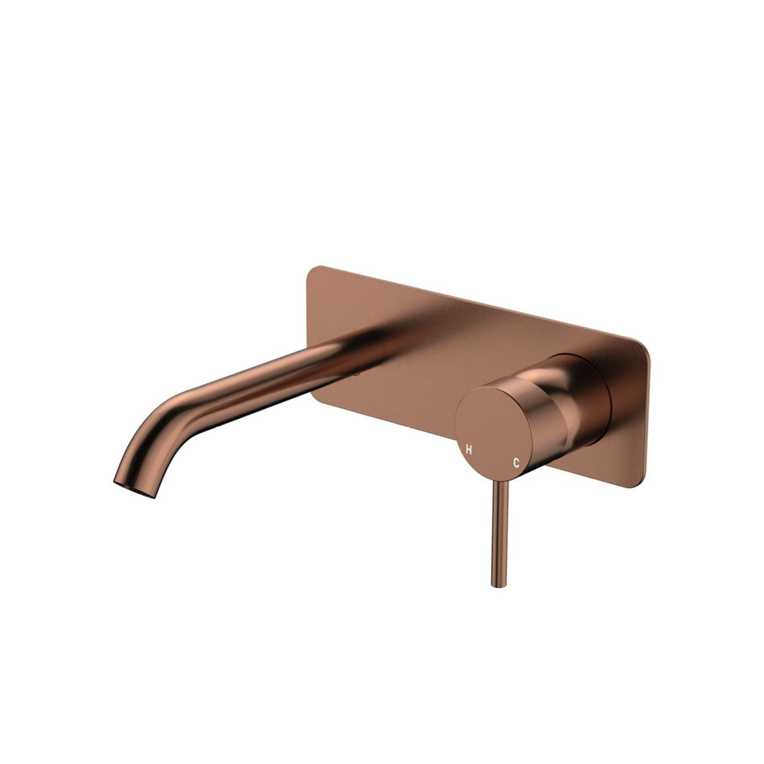 Fienza Kaya Basin/Bath Rectangular Plate 160mm Lead Free Wall Mixer Set Brushed Copper