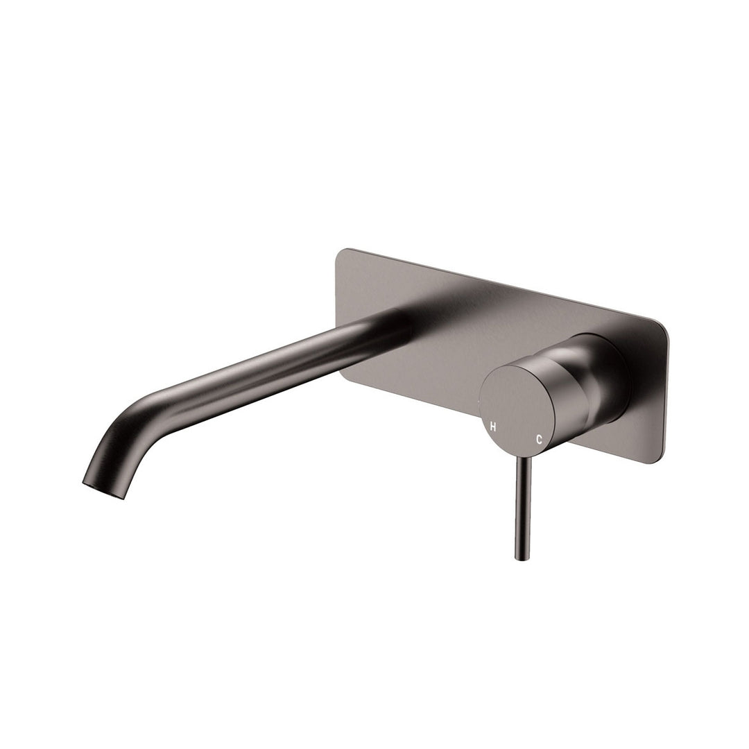 Fienza Kaya Basin/Bath Rectangular Plate 200mm Lead Free Wall Mixer Set Gunmetal