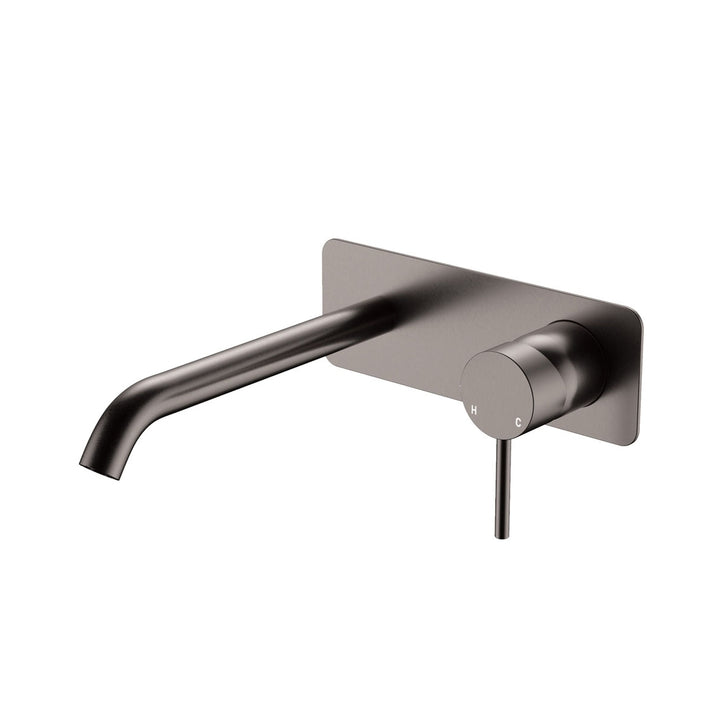 Fienza Kaya Basin/Bath Rectangular Plate 200mm Lead Free Wall Mixer Set Gunmetal