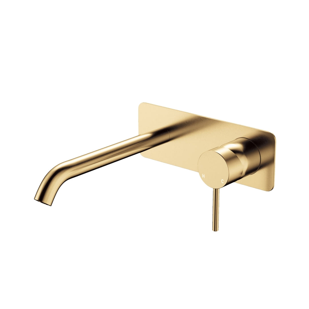 Fienza Kaya Basin/Bath Rectangular Plate 200mm Lead Free Wall Mixer Set Urban Brass