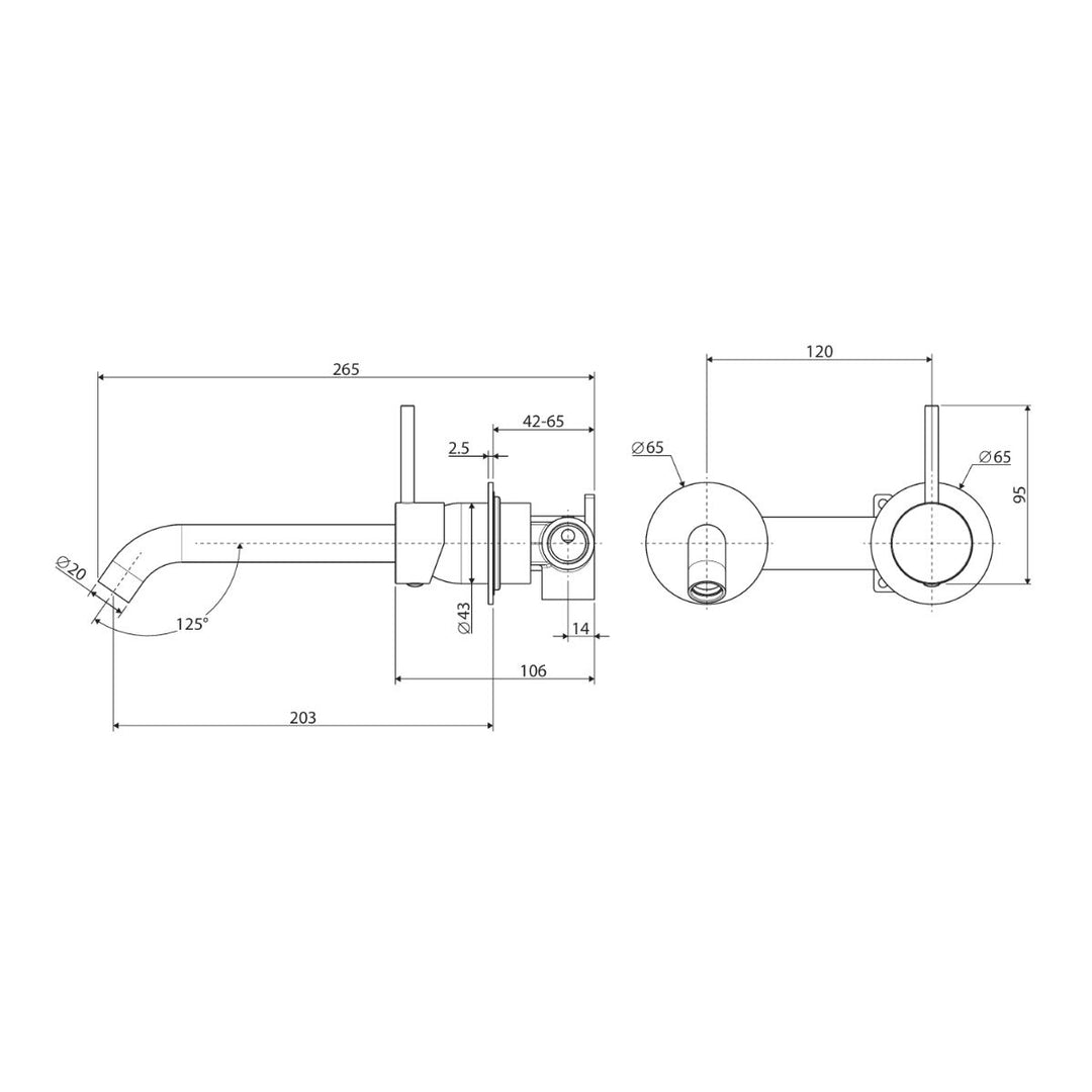 Fienza Kaya Up Round Plate 200mm Basin/Bath Lead Free Wall Mixer Set (Complete Kit)