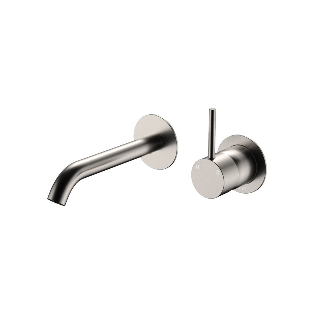 Fienza Kaya Up Round Plate 160mm Basin/Bath Lead Free Wall Mixer Set Brushed Nickel