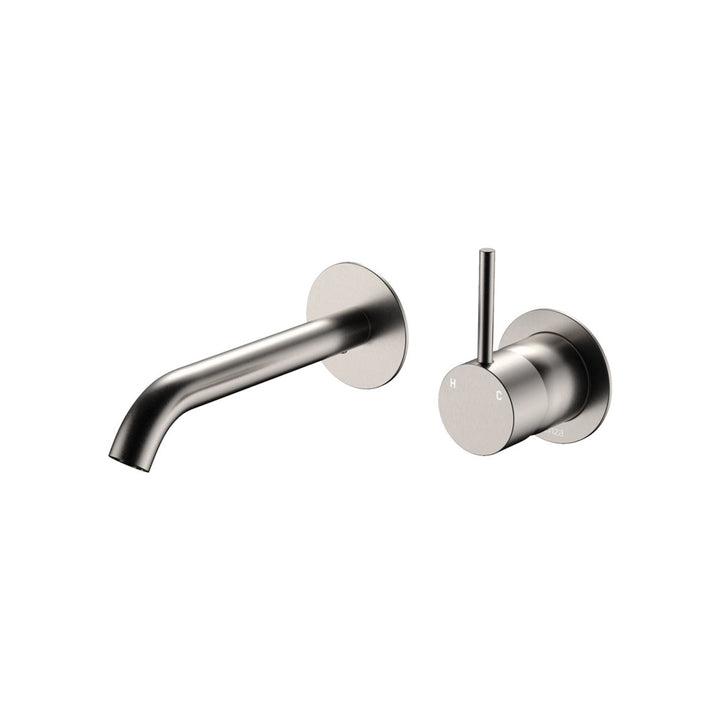 Fienza Kaya Up Round Plate 160mm Basin/Bath Lead Free Wall Mixer Set Brushed Nickel