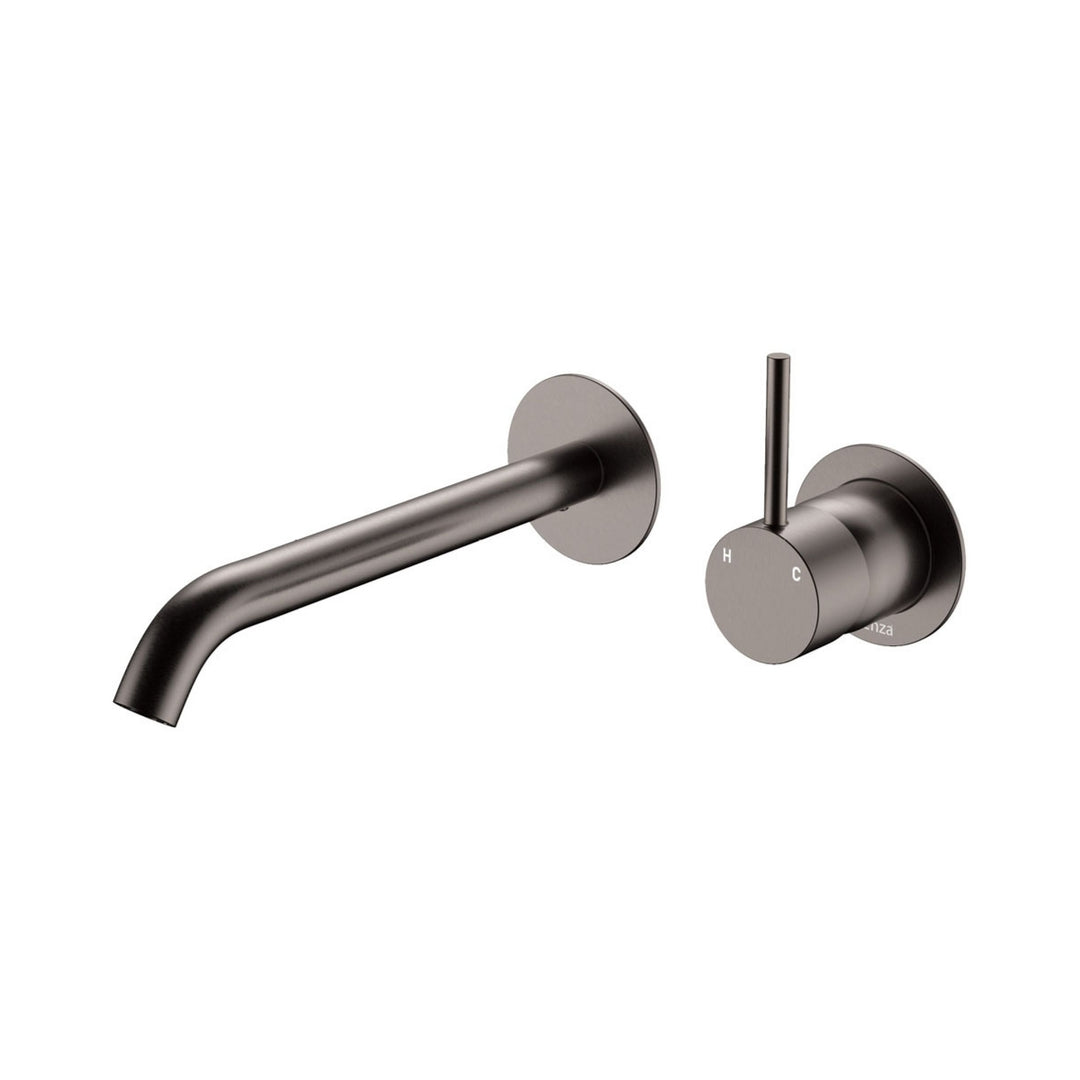 Fienza Kaya Up Round Plate 200mm Basin/Bath Lead Free Wall Mixer Set Gunmetal