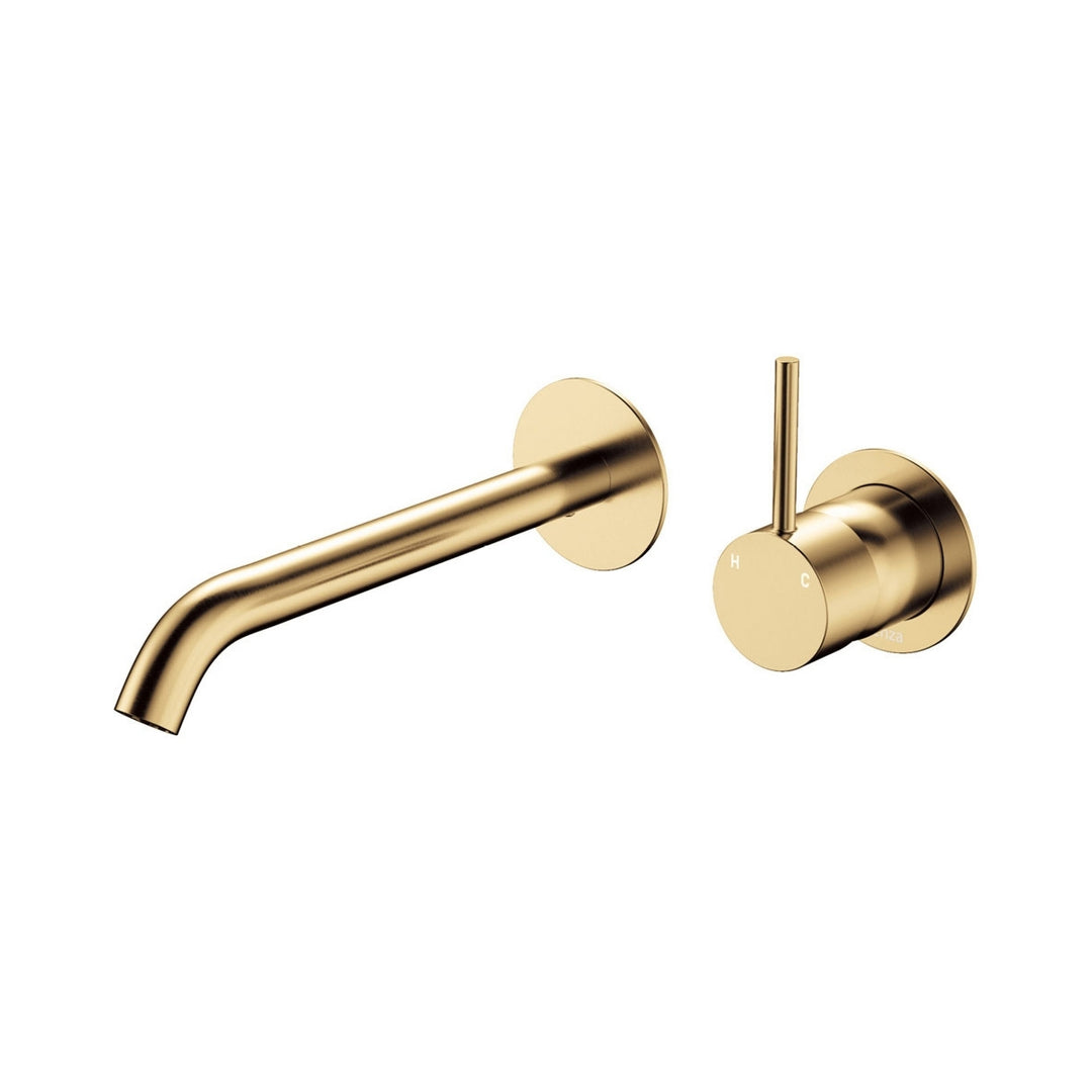 Fienza Kaya Up Round Plate 200mm Basin/Bath Lead Free Wall Mixer Set Urban Brass