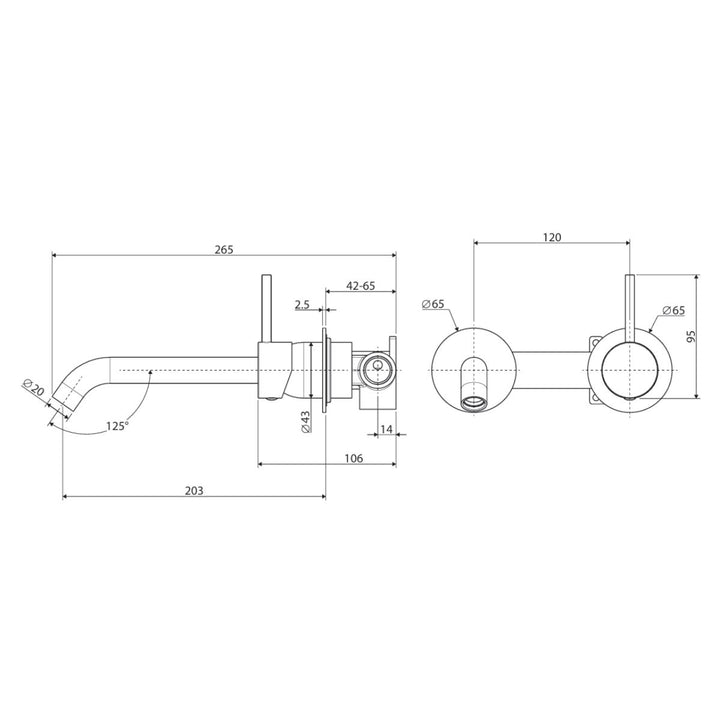 Fienza Kaya Up Rectangular Plate 200mm Basin/Bath Lead Free Wall Mixer Set (Complete Kit)