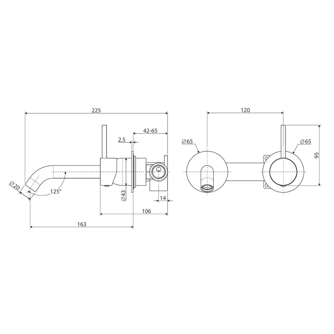 Fienza Kaya Up Rectangular Plate 160mm Basin/Bath Lead Free Wall Mixer Set (Complete Kit)