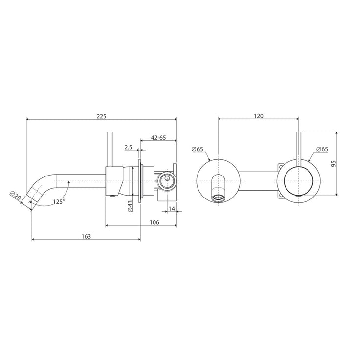 Fienza Kaya Up Rectangular Plate 160mm Basin/Bath Lead Free Wall Mixer Set (Complete Kit)