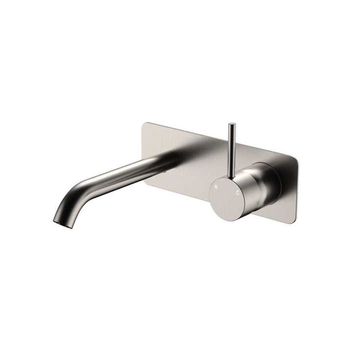 Fienza Kaya Up Rectangular Plate 160mm Basin/Bath Lead Free Wall Mixer Set Brushed Nickel
