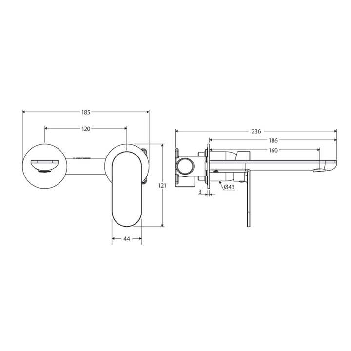 Fienza Empire Slim Basin/Bath Round Plate 160mm Lead Free Wall Mixer Set (Complete Kit)