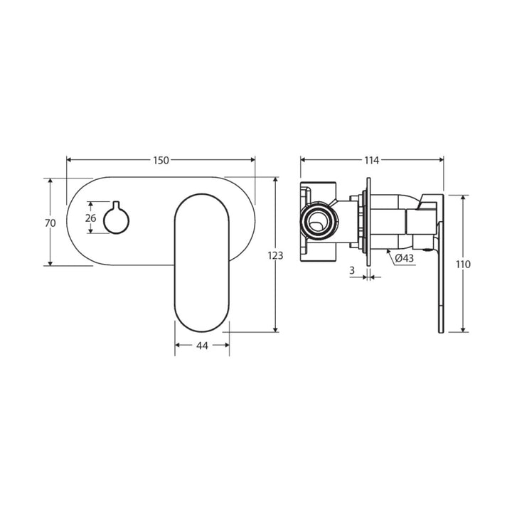 Fienza Empire Slim Large Oval Plate Horizontal Lead Free Wall Diverter Mixer (Complete Kit)