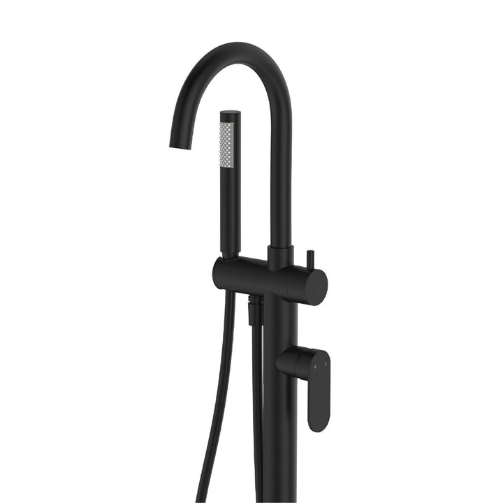 Fienza Empire Slim Floor Mounted Bath Mixer with Hand Shower