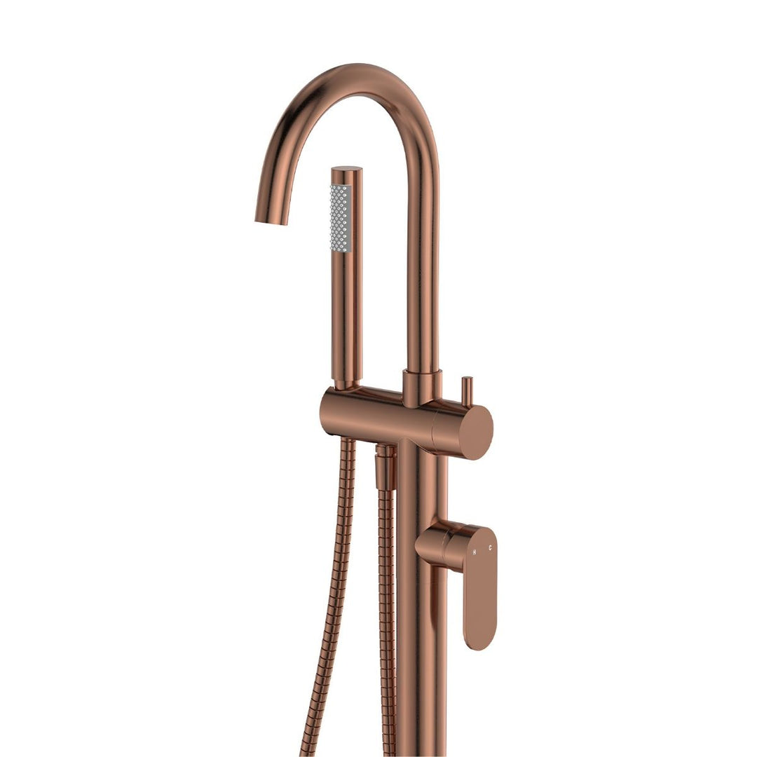 Fienza Empire Slim Floor Mounted Bath Mixer with Hand Shower