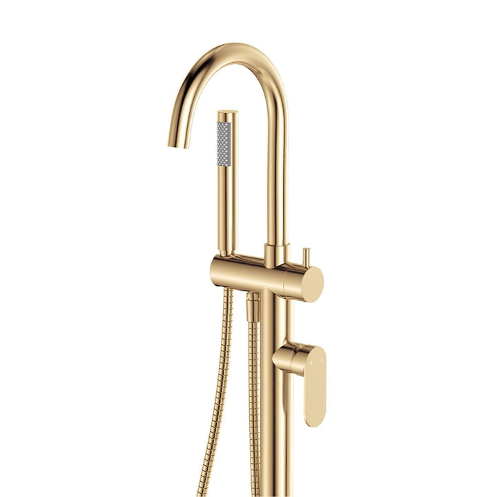 Fienza Empire Slim Floor Mounted Bath Mixer with Hand Shower