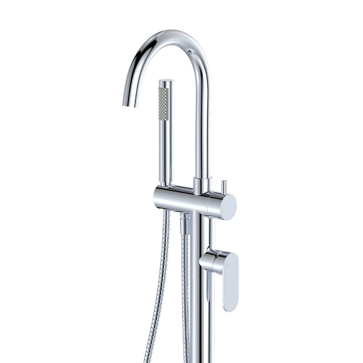 Fienza Empire Slim Floor Mounted Bath Mixer with Hand Shower