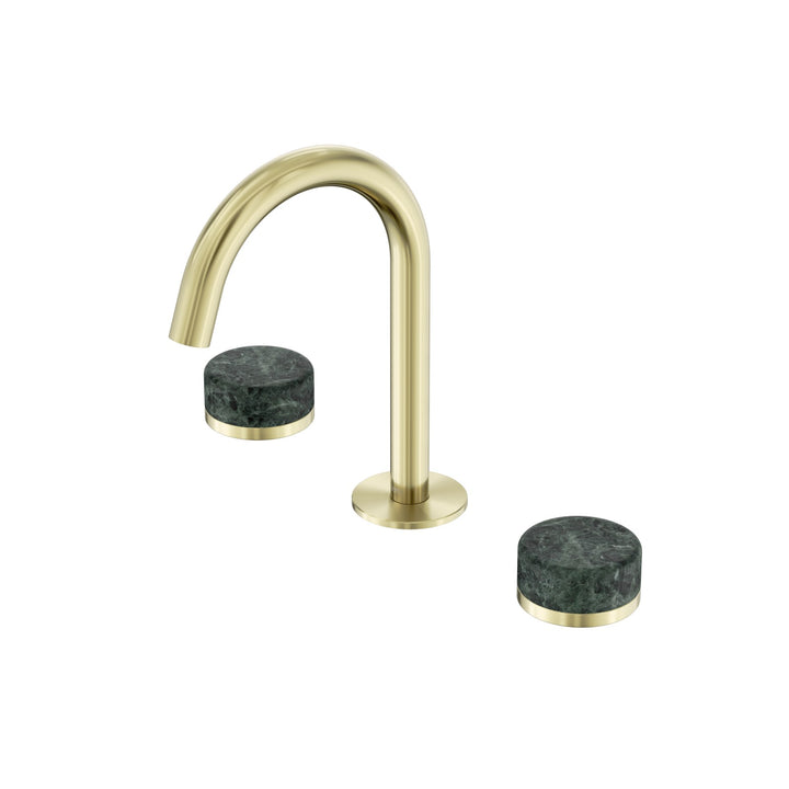 Nero Serenity Basin Set Arc Spout - Verde Alpi Handle Brushed Gold