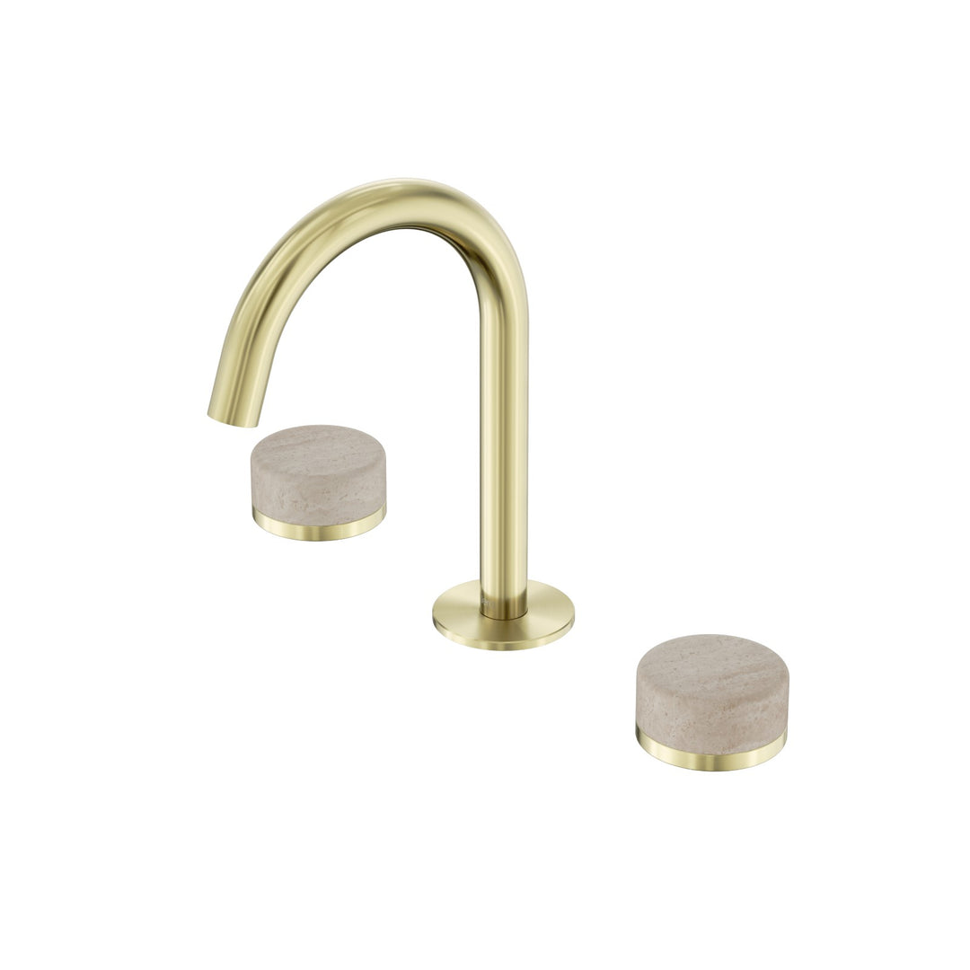 Nero Serenity Basin Set Arc Spout - Rome Travertine Handle Brushed Gold