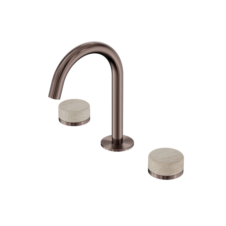 Nero Serenity Basin Set Arc Spout - Rome Travertine Handle Brushed Bronze