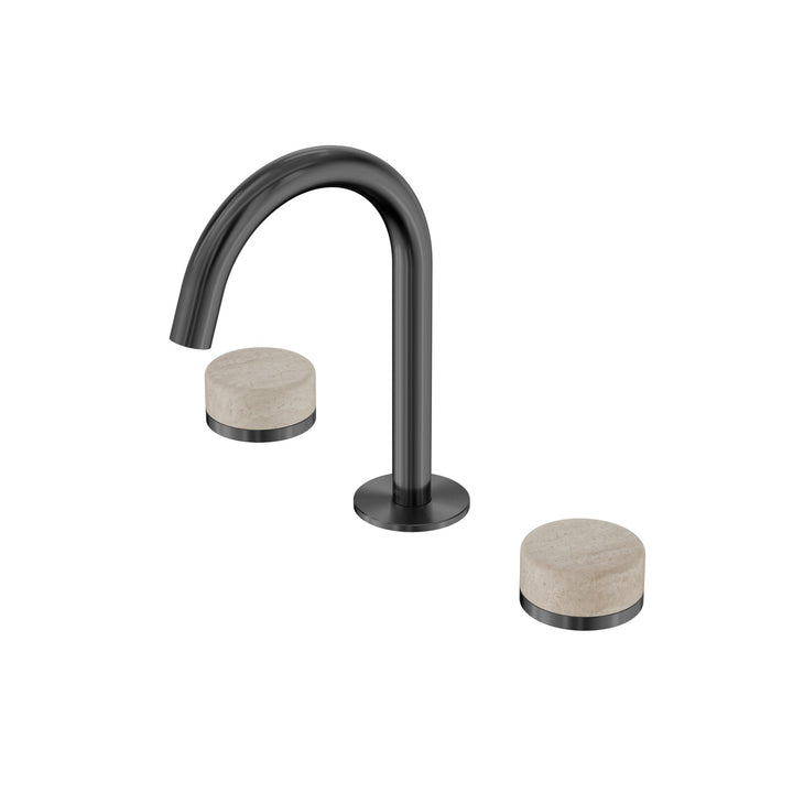 Nero Serenity Basin Set Arc Spout - Rome Travertine Handle Gunmetal