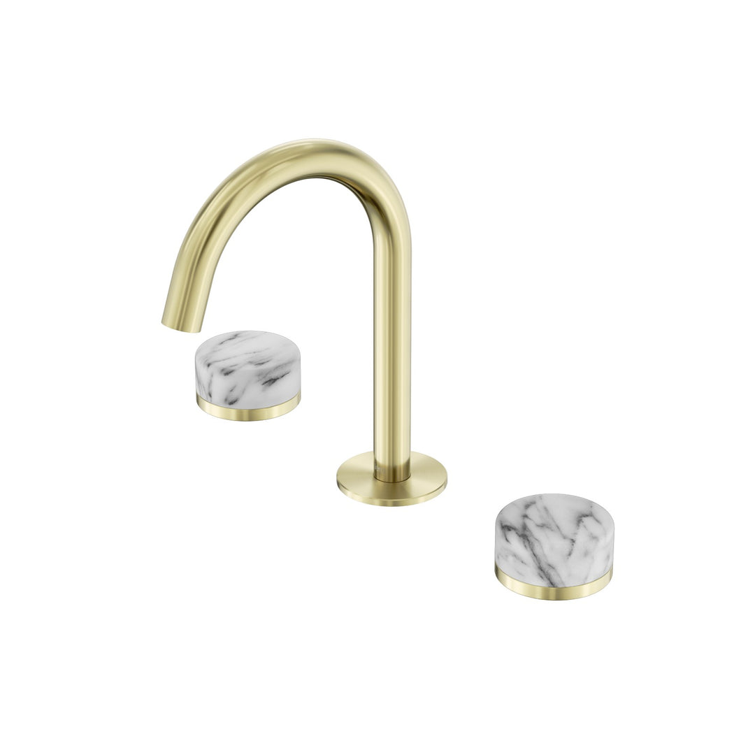 Nero Serenity Basin Set Arc Spout - Arabescato Corchia Handle Brushed Gold