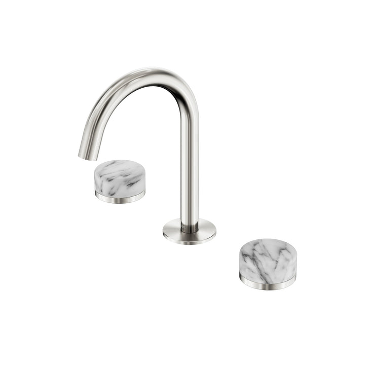Nero Serenity Basin Set Arc Spout - Arabescato Corchia Handle Brushed Nickel