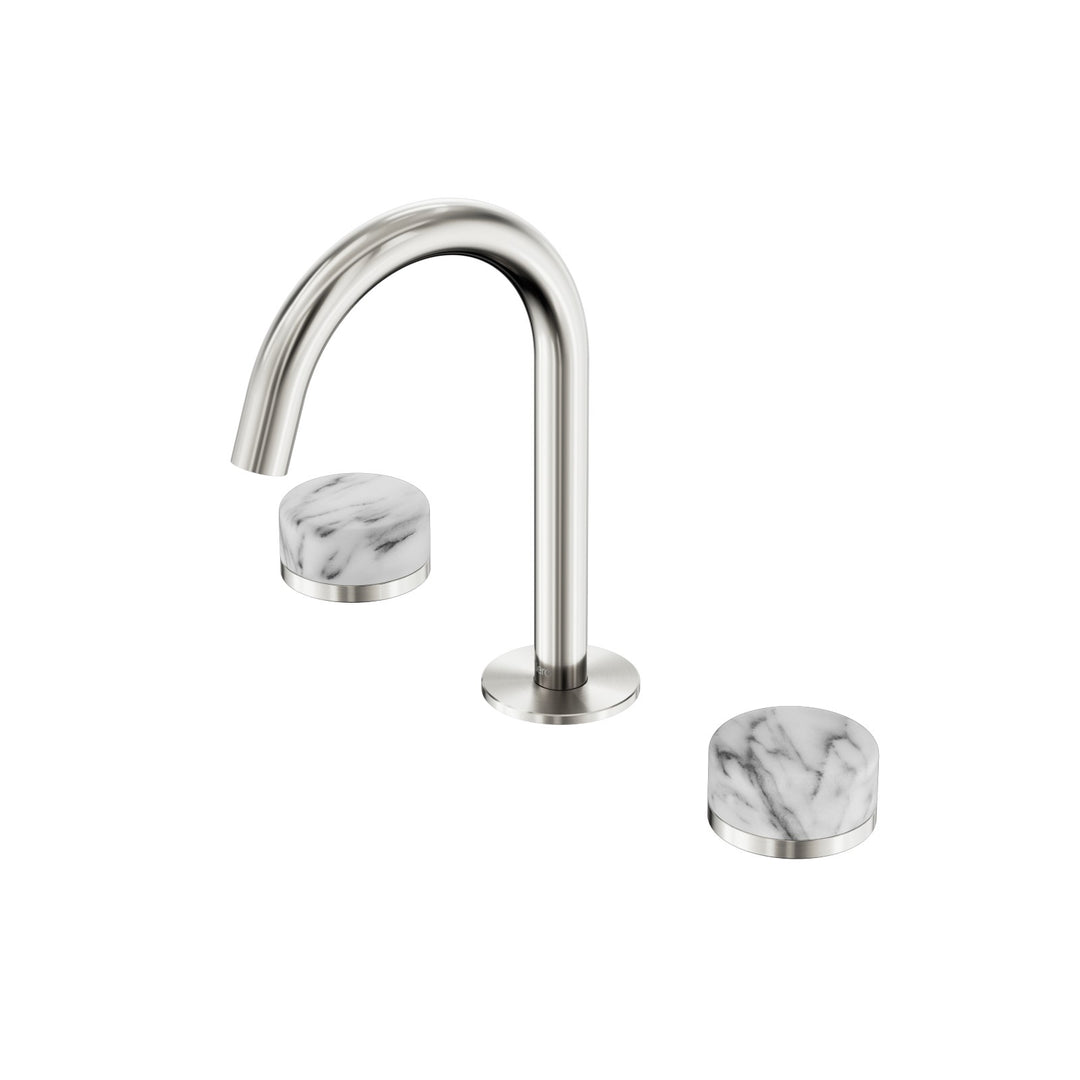 Nero Serenity Basin Set Arc Spout - Arabescato Corchia Handle Brushed Nickel