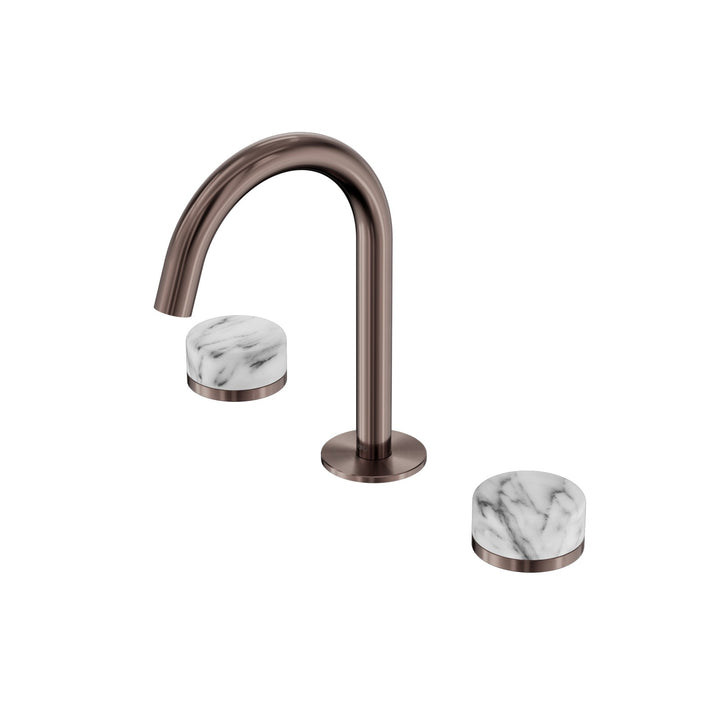 Nero Serenity Basin Set Arc Spout - Arabescato Corchia Handle Brushed Bronze