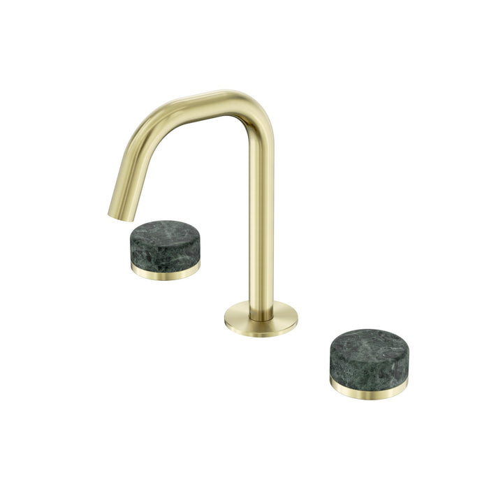 Nero Serenity Edge Spout Basin Set - Verde Alpi Handle Brushed Gold