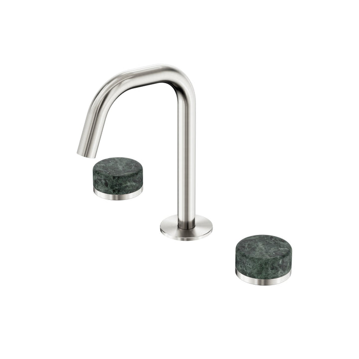 Nero Serenity Edge Spout Basin Set - Verde Alpi Handle Brushed Nickel