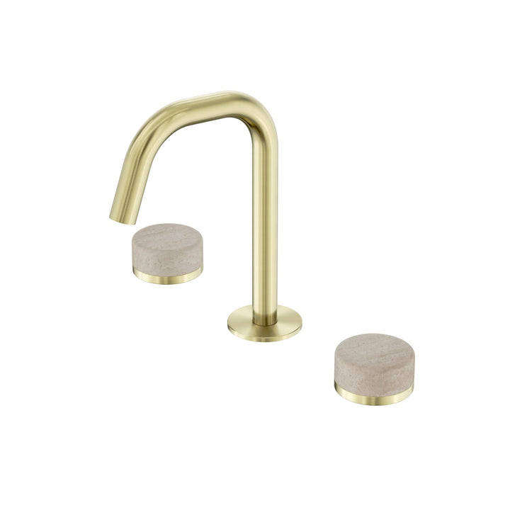 Nero Serenity Edge Spout Basin Set - Rome Travertine Handle Brushed Gold