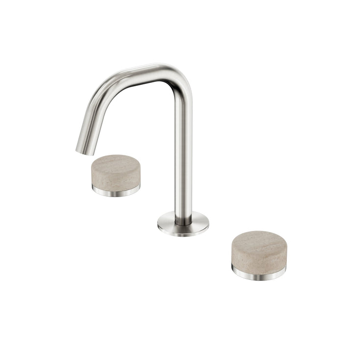 Nero Serenity Edge Spout Basin Set - Rome Travertine Handle Brushed Nickel