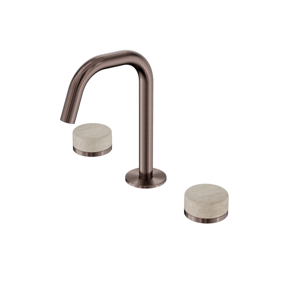 Nero Serenity Edge Spout Basin Set - Rome Travertine Handle Brushed Bronze