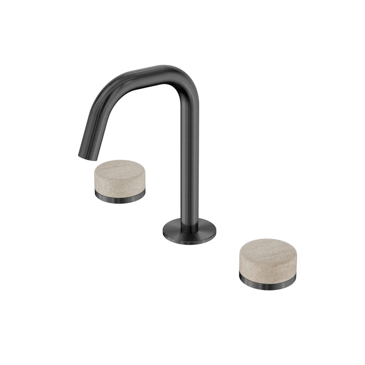 Nero Serenity Edge Spout Basin Set - Rome Travertine Handle Gunmetal