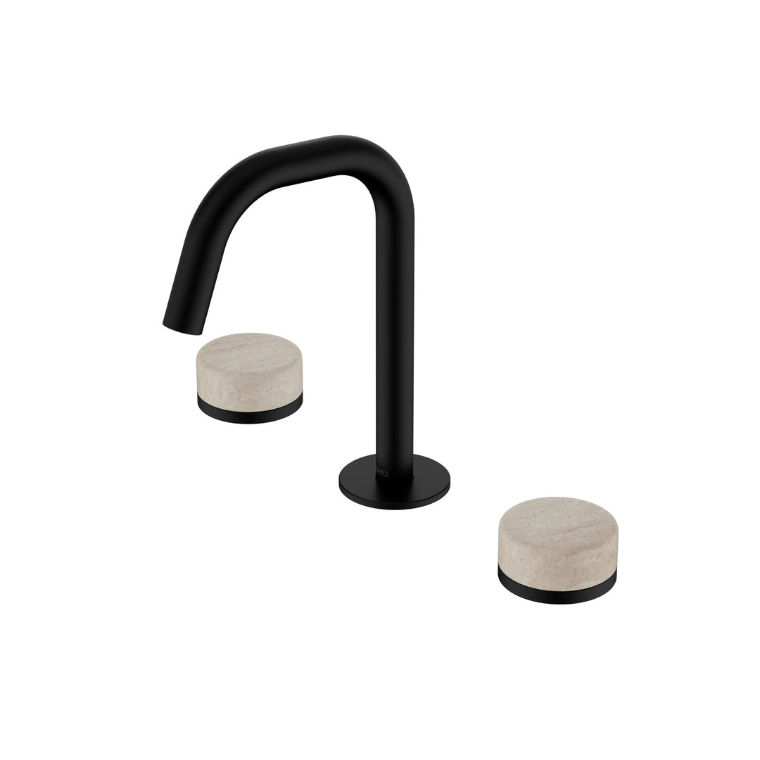Nero Serenity Edge Spout Basin Set - Rome Travertine Handle Matte Black