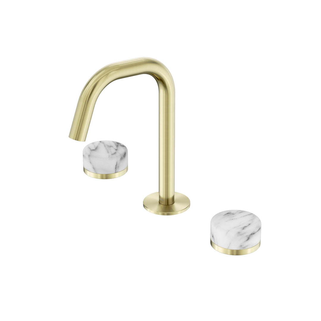 Nero Serenity Edge Spout Basin Set - Arabescato Corchia Handle Brushed Gold