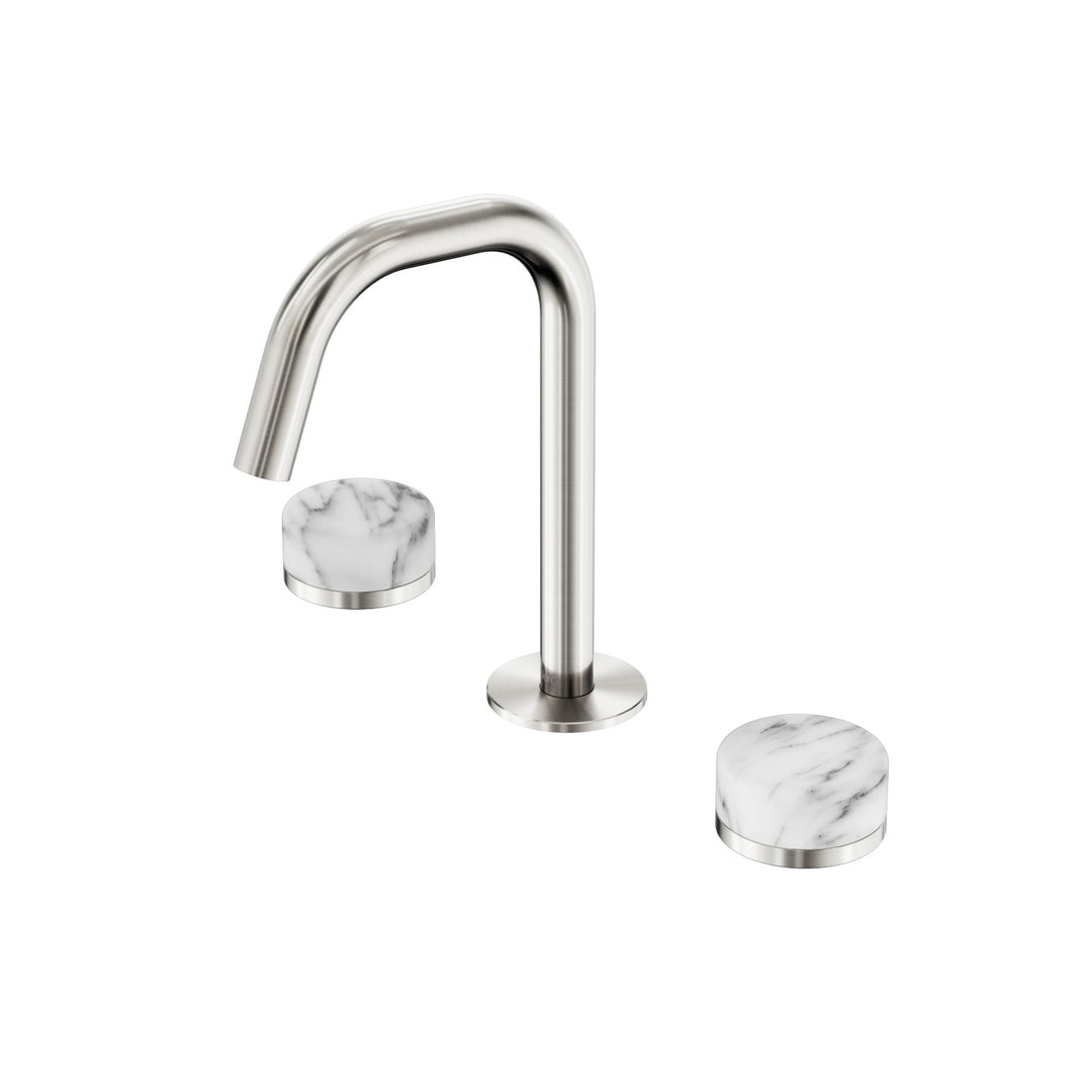 Nero Serenity Edge Spout Basin Set - Arabescato Corchia Handle Brushed Nickel
