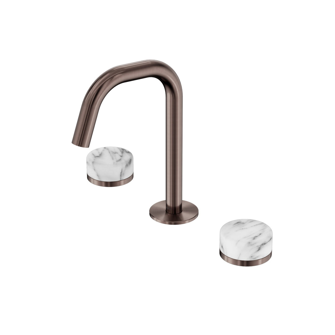 Nero Serenity Edge Spout Basin Set - Arabescato Corchia Handle Brushed Bronze