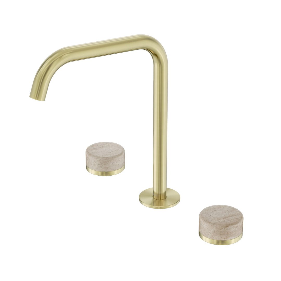 Nero Serenity Edge Spout Bath/Kitchen Set - Rome Travertine Handle Brushed Gold