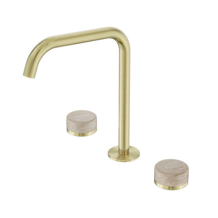 Nero Serenity Edge Spout Bath/Kitchen Set - Rome Travertine Handle Brushed Gold