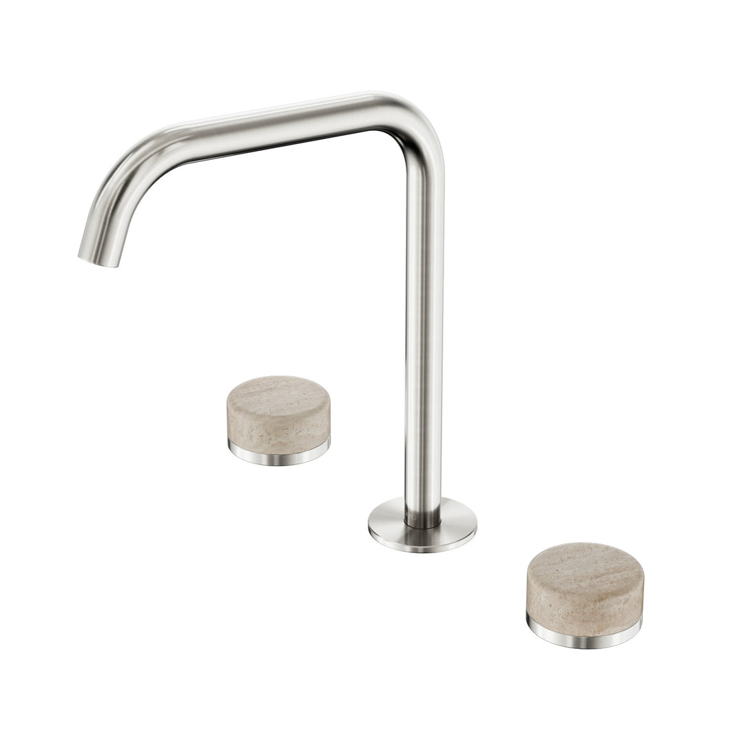 Nero Serenity Edge Spout Bath/Kitchen Set - Rome Travertine Handle Brushed Nickel