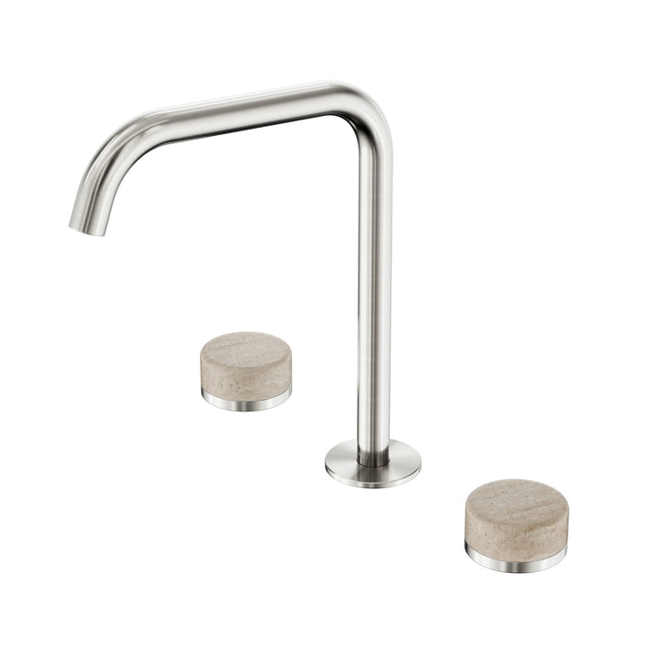 Nero Serenity Edge Spout Bath/Kitchen Set - Rome Travertine Handle Brushed Nickel