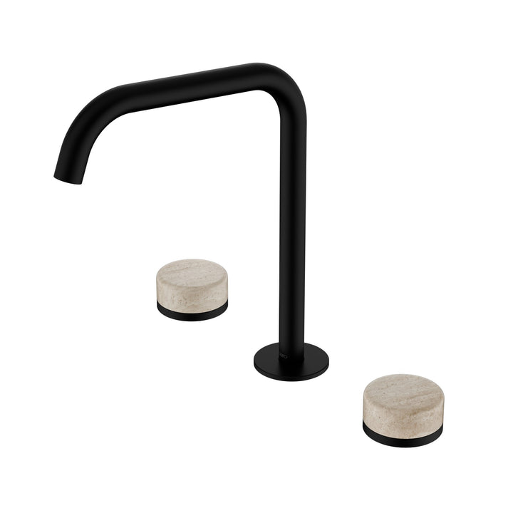 Nero Serenity Edge Spout Bath/Kitchen Set - Rome Travertine Handle Matte Black