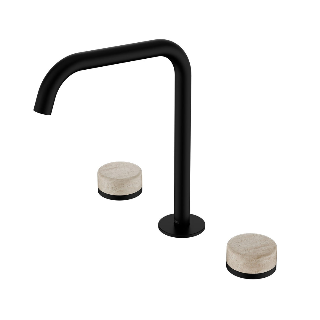 Nero Serenity Edge Spout Bath/Kitchen Set - Rome Travertine Handle Matte Black