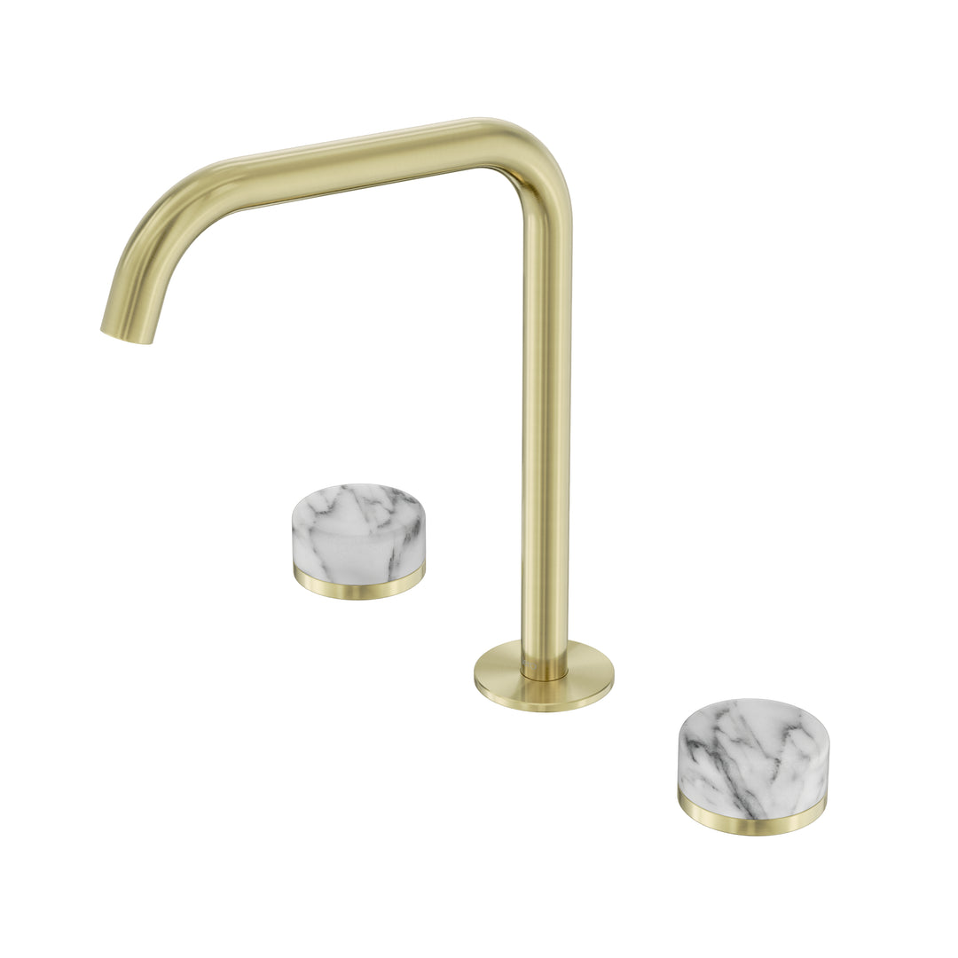 Nero Serenity Edge Spout Bath/Kitchen Set - Arabescato Corchia Handle Brushed Gold