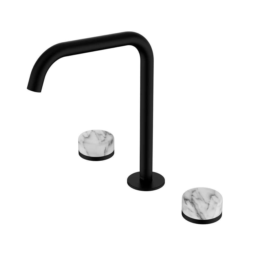 Nero Serenity Edge Spout Bath/Kitchen Set - Arabescato Corchia Handle Matte Black