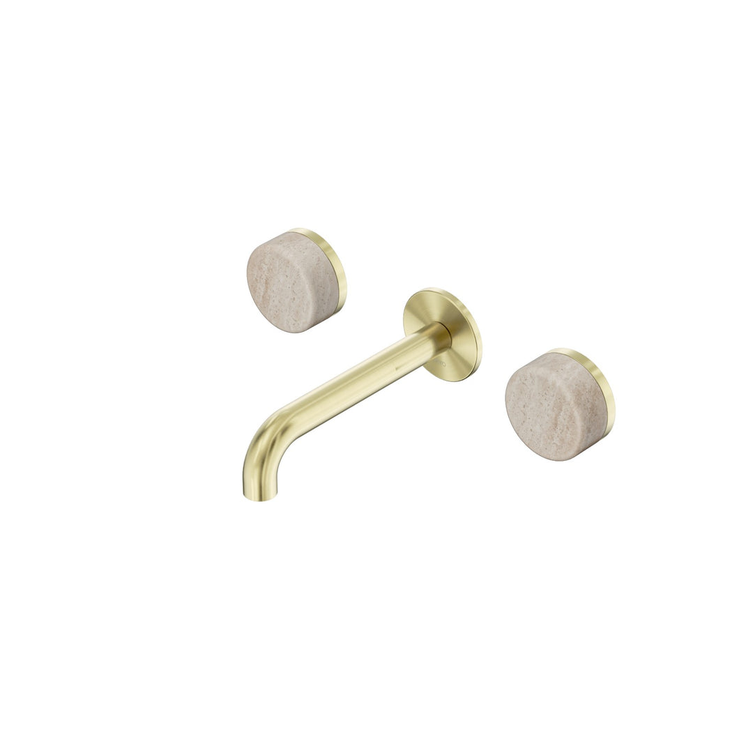 Nero Serenity Wall Basin Set 160/185/220mm - Rome Travertine Handle Brushed Gold / 160mm